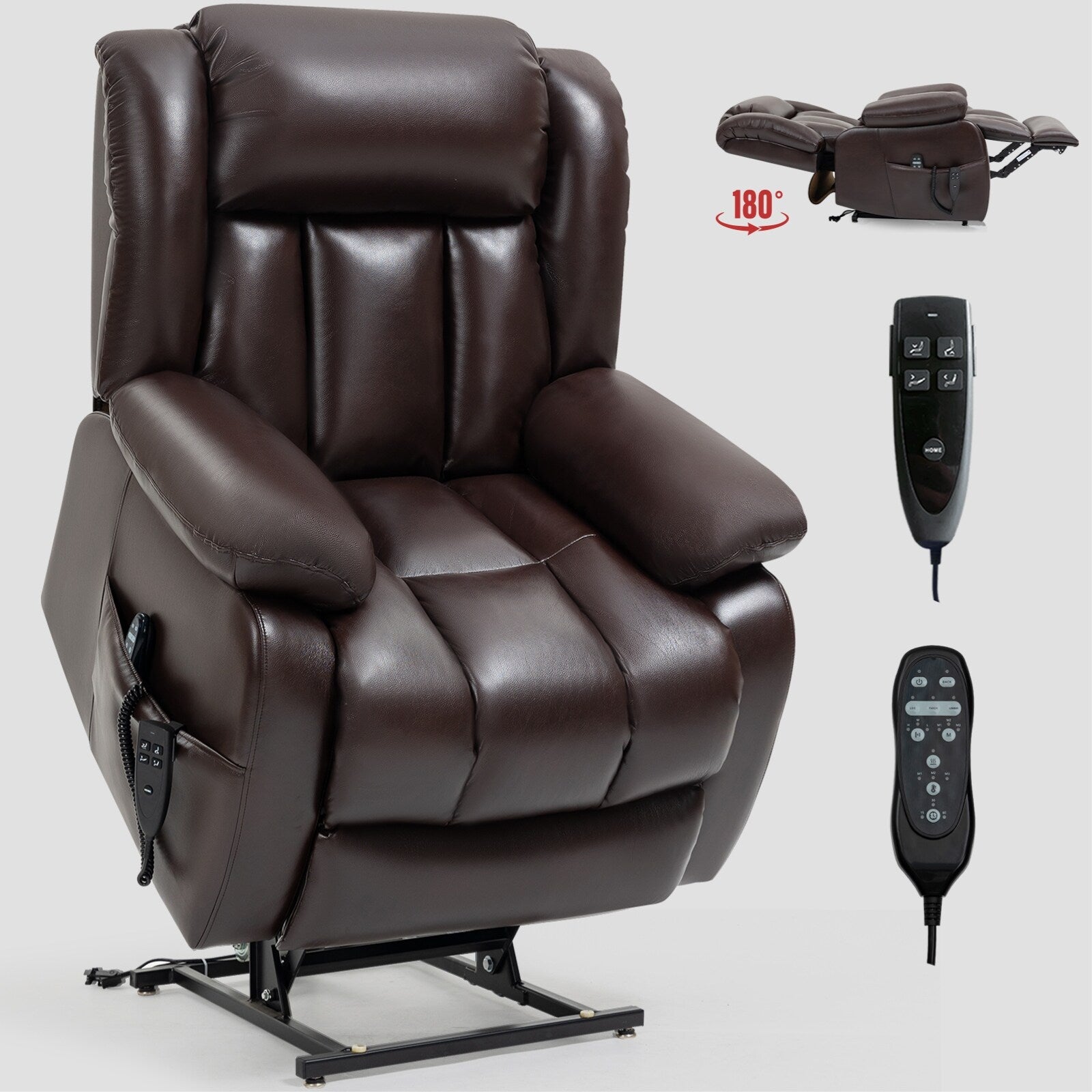 Fauteuil inclinable électrique marron avec deux moteurs, massage par vibrations à 8 points et chauffage lombaire