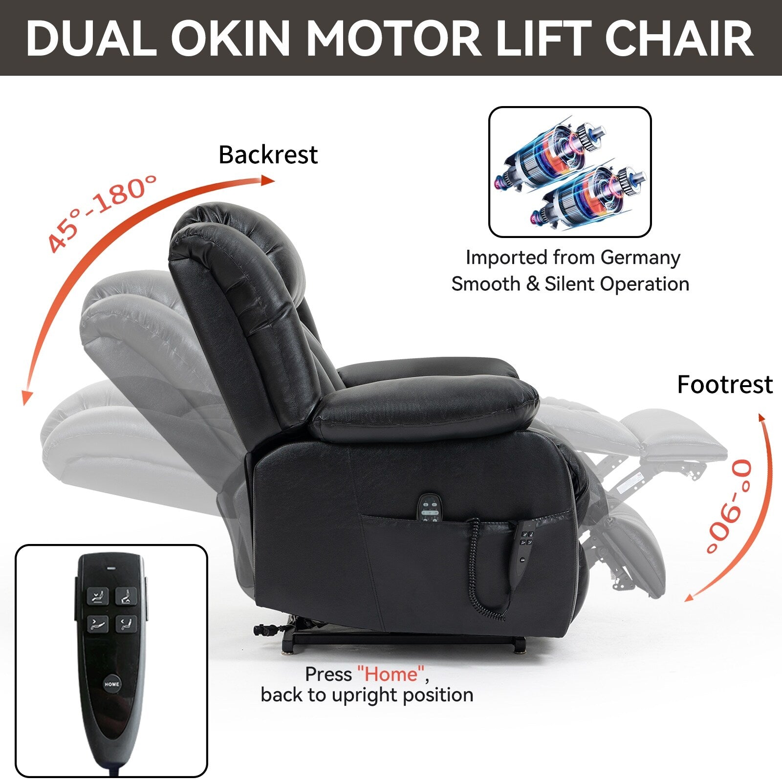 Fauteuil inclinable électrique marron avec deux moteurs, massage par vibrations à 8 points et chauffage lombaire