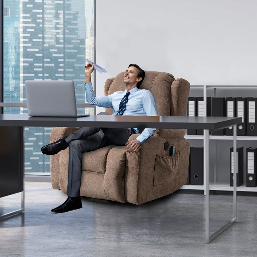 Fauteuil inclinable électrique marron avec chauffage, massage et port USB pour personnes âgées