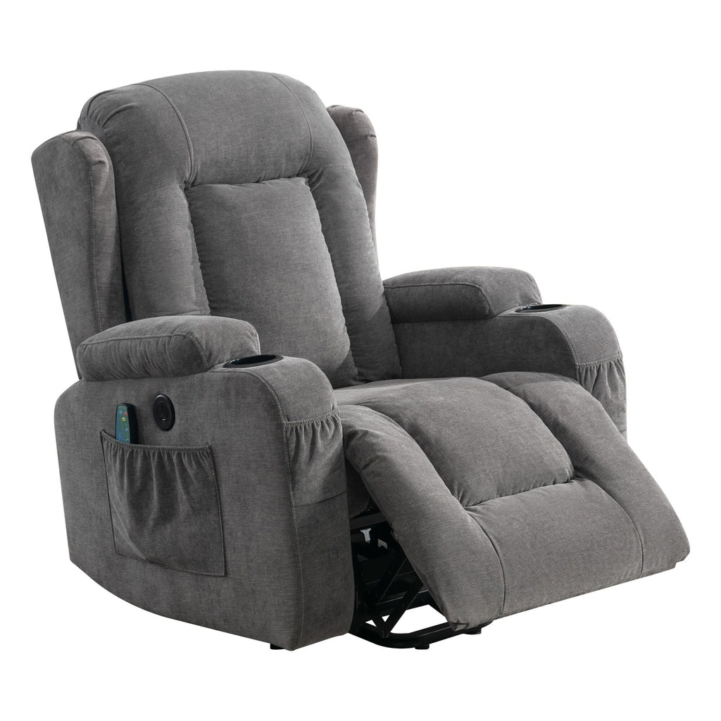 Fauteuil inclinable électrique marron avec chauffage, massage et port USB pour personnes âgées