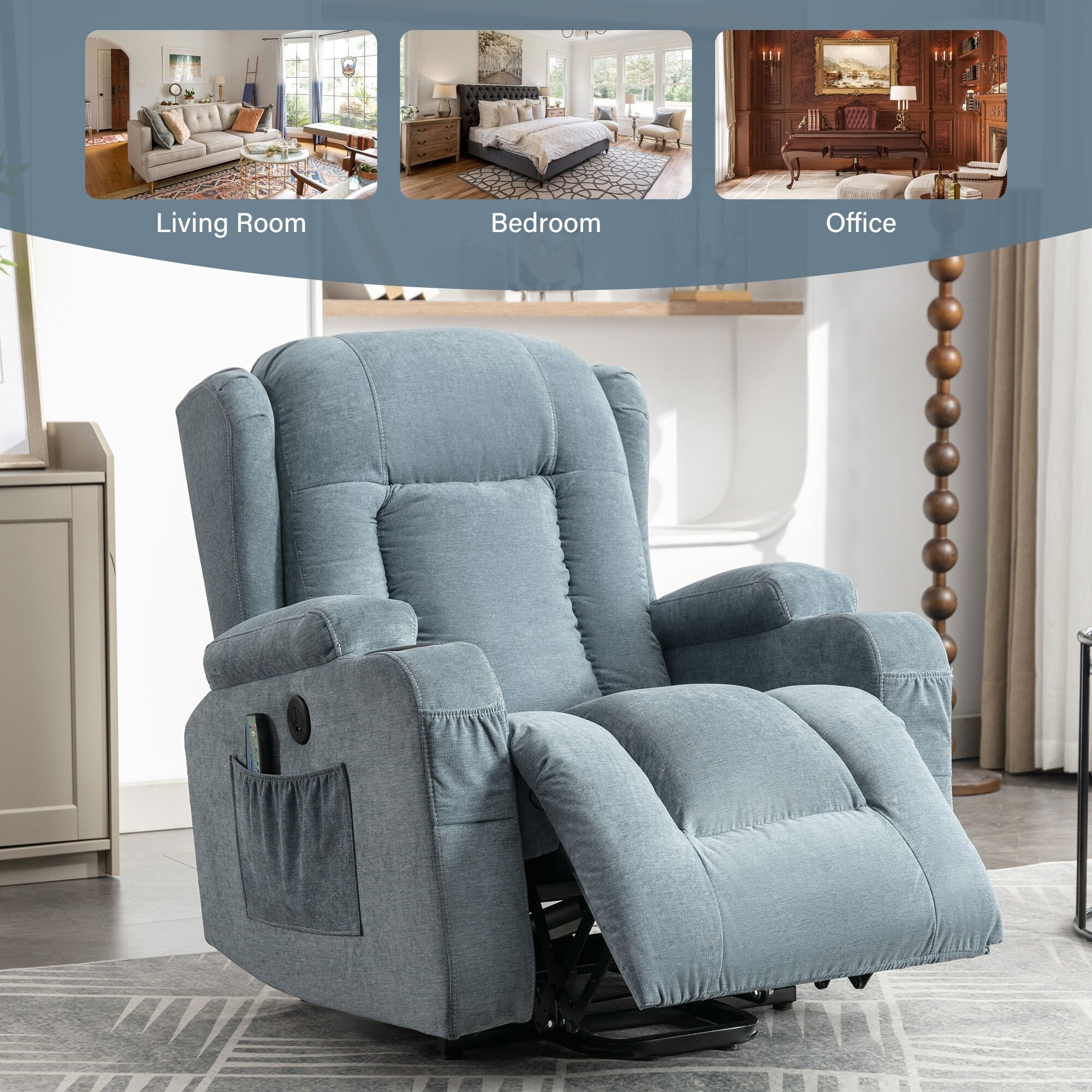 Fauteuil inclinable électrique marron avec chauffage, massage et port USB pour personnes âgées