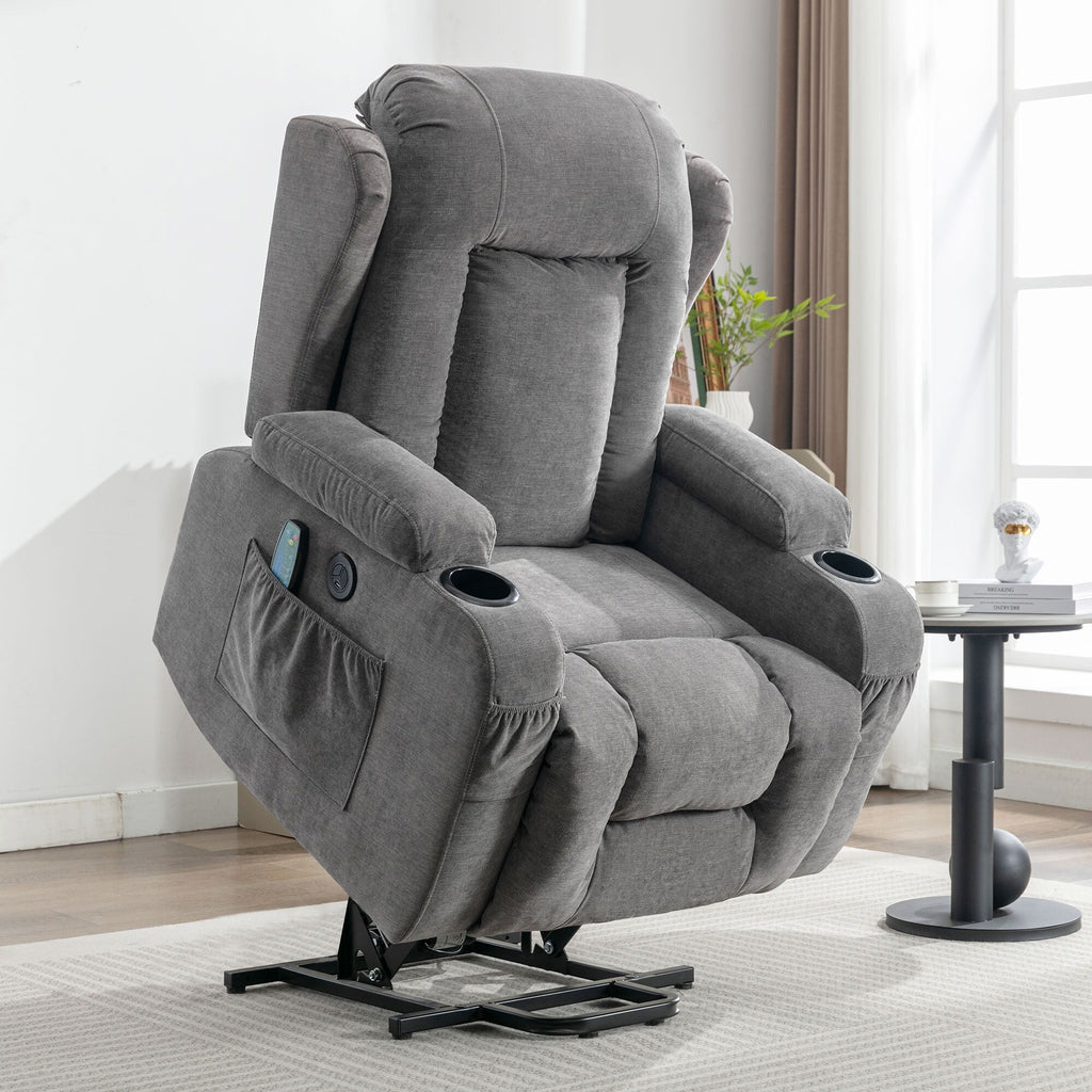 Fauteuil inclinable électrique marron avec chauffage, massage, chargement USB et rangement latéral, inclinaison réglable pour personnes âgées