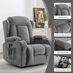 Fauteuil inclinable électrique marron avec chauffage, massage, chargement USB et rangement latéral, inclinaison réglable pour personnes âgées