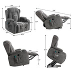 Fauteuil inclinable électrique marron avec chauffage, massage, chargement USB et rangement latéral, inclinaison réglable pour personnes âgées