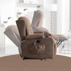 Fauteuil inclinable électrique marron avec chauffage, massage, chargement USB et rangement latéral, inclinaison réglable pour personnes âgées
