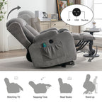 Fauteuil inclinable électrique marron avec chauffage, massage, chargement USB et rangement latéral, inclinaison réglable pour personnes âgées