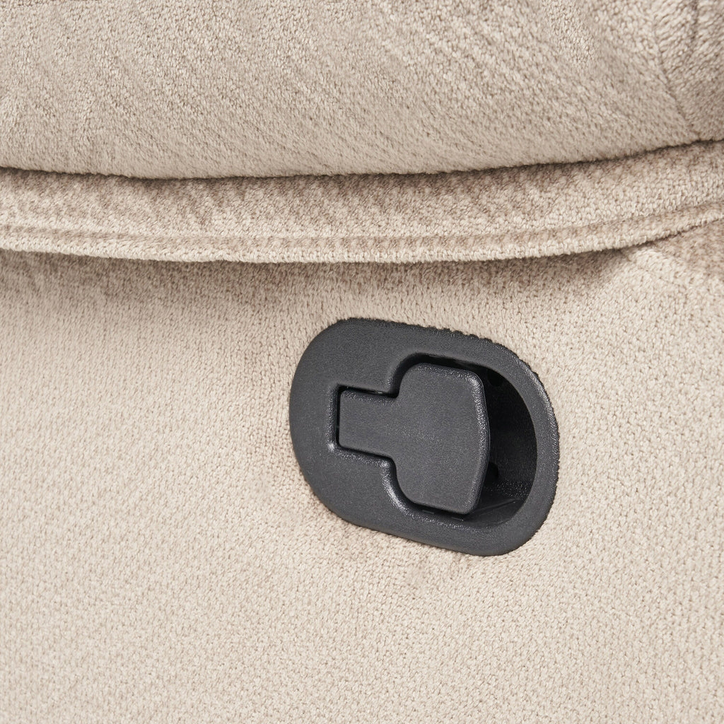 Fauteuil inclinable manuel élégant en tissu marron avec deux porte-gobelets, dimensions généreuses pour un confort optimal