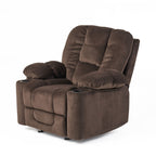 Fauteuil inclinable manuel élégant en tissu marron avec deux porte-gobelets, dimensions spacieuses pour un confort maximal