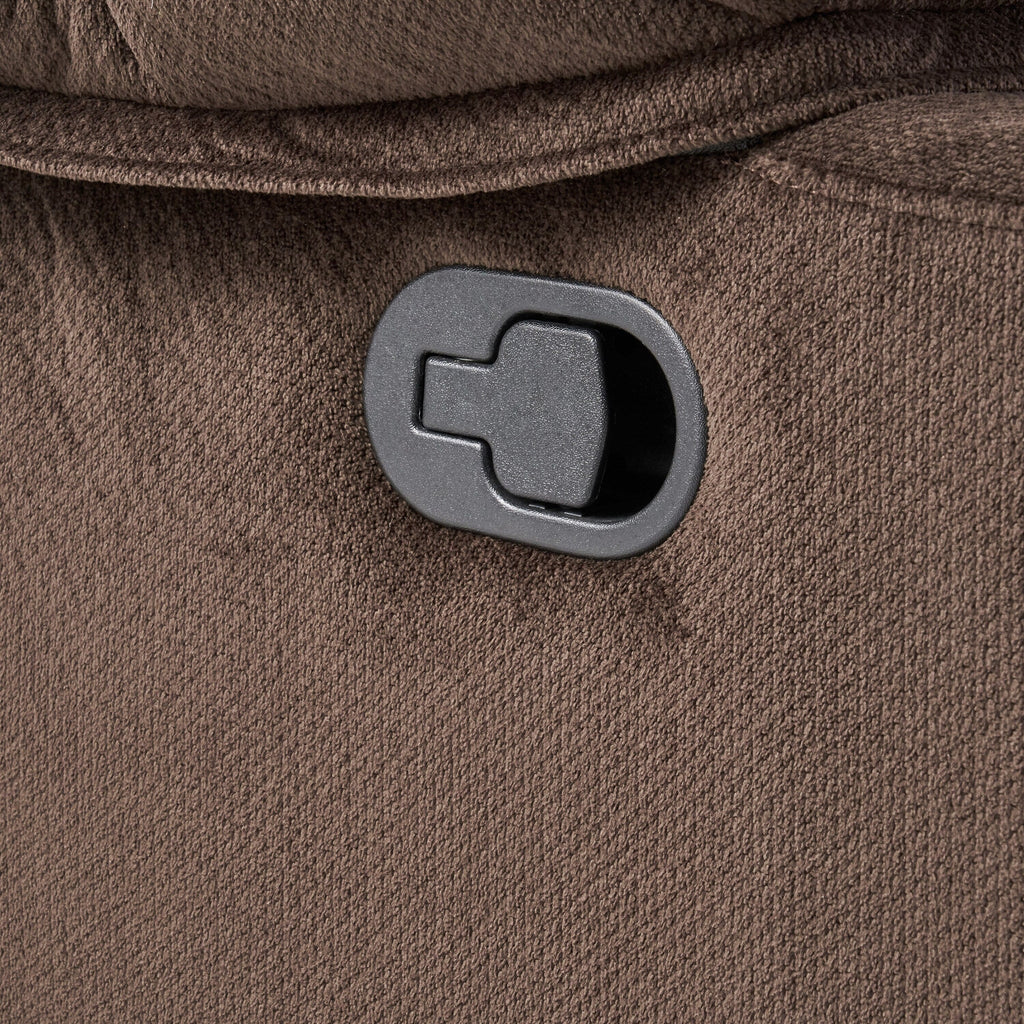 Fauteuil inclinable manuel élégant en tissu marron avec deux porte-gobelets et dimensions généreuses pour une détente maximale