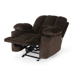 Fauteuil inclinable manuel élégant en tissu marron avec deux porte-gobelets et dimensions généreuses pour une détente maximale