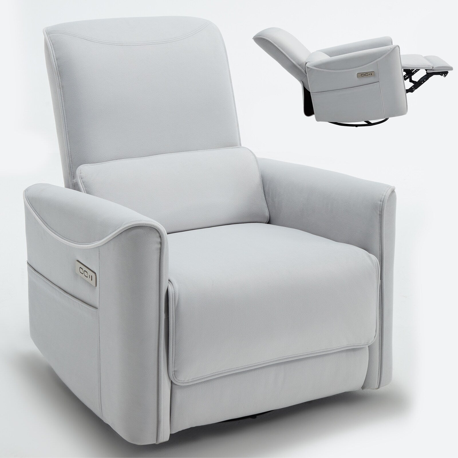 Fauteuil inclinable ergonomique marron avec pivot à 270°, balancement doux, rembourrage résistant, ports de charge USB et Type-C