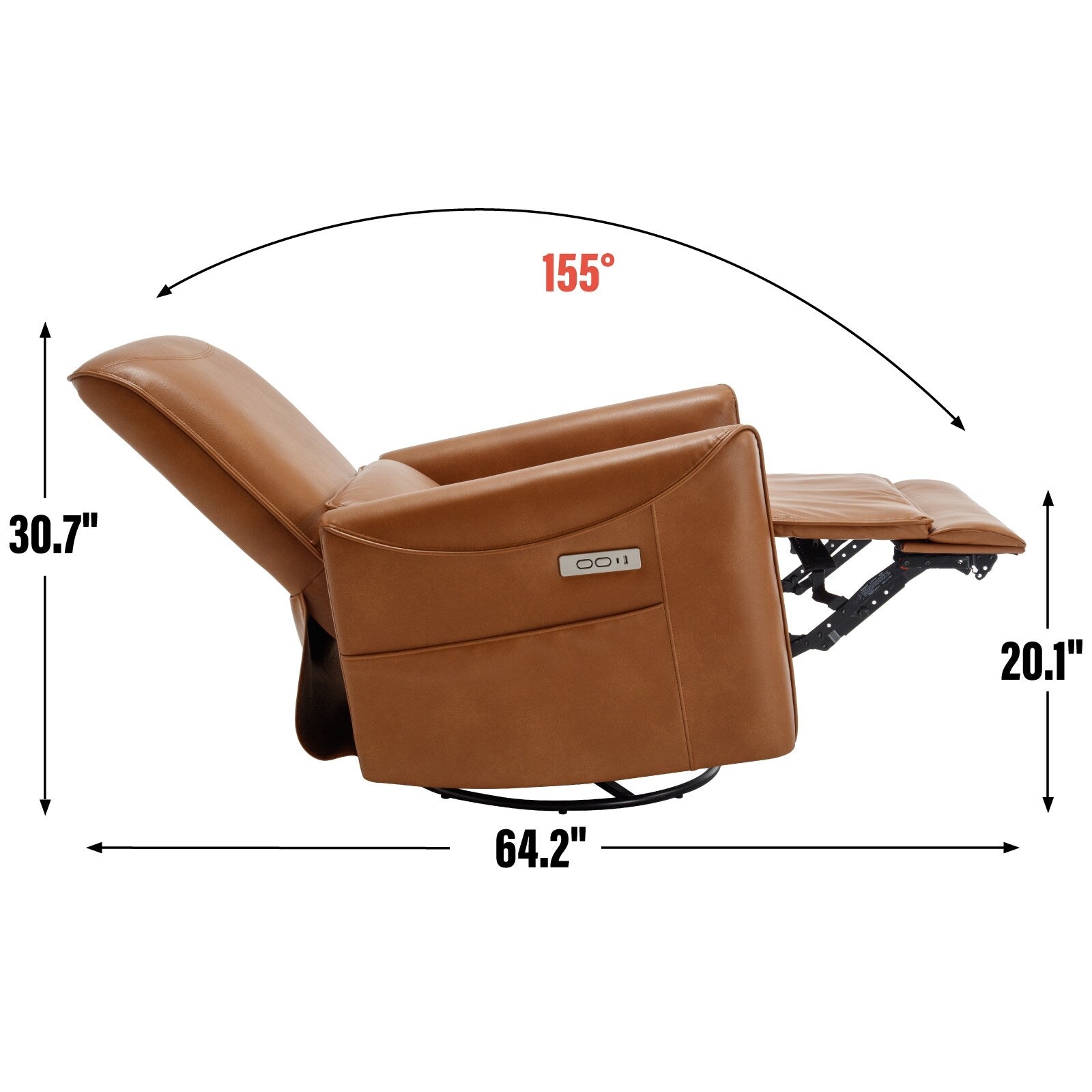 Fauteuil inclinable ergonomique marron avec pivot à 270°, balancement doux, rembourrage résistant, ports de charge USB et Type-C