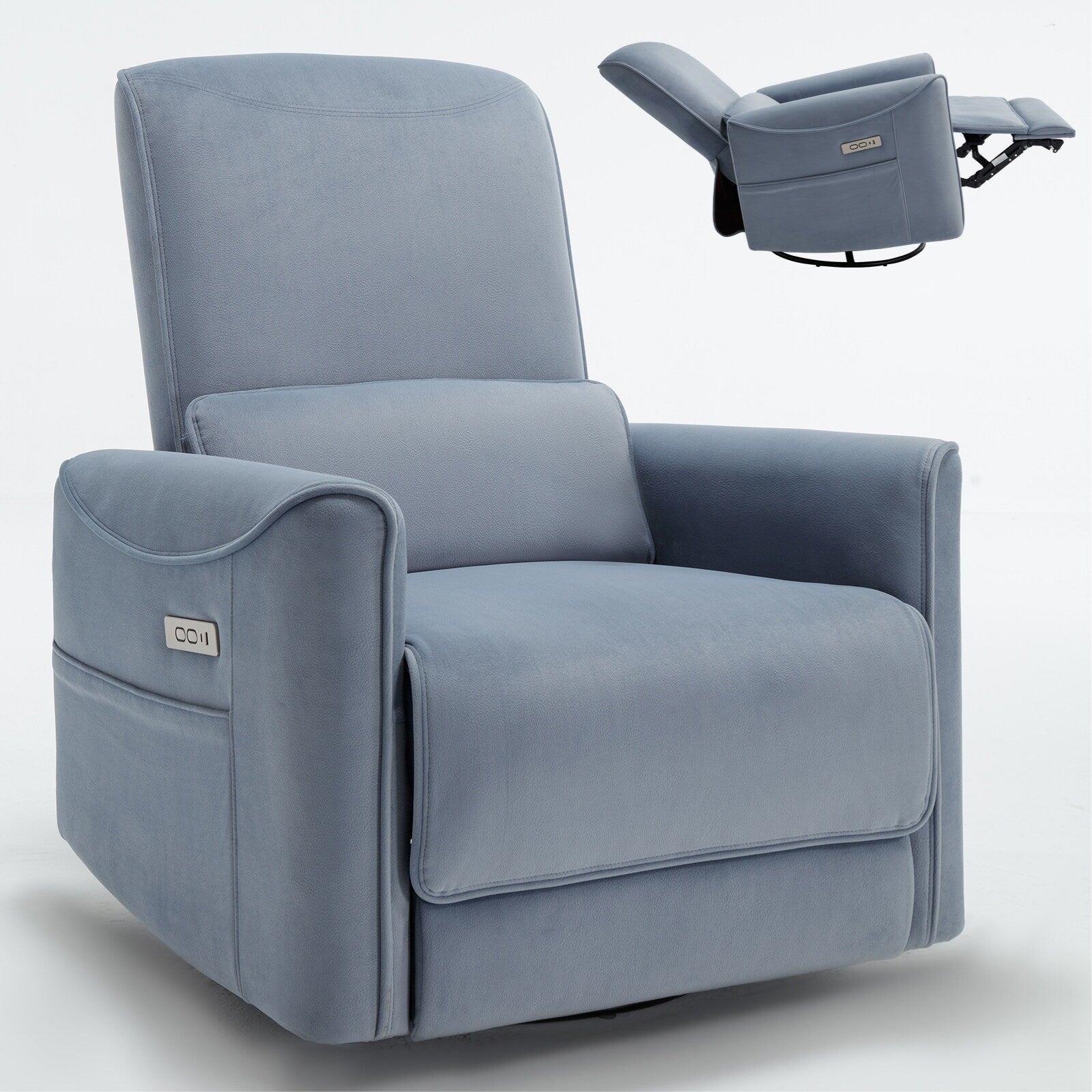 Fauteuil inclinable ergonomique marron avec pivot à 270°, mouvement de bascule doux, tissu résistant, ports USB et Type-C
