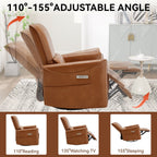 Fauteuil inclinable électrique ergonomique marron avec pivot à 270°, balancement doux, revêtement durable et chargement USB et Type-C