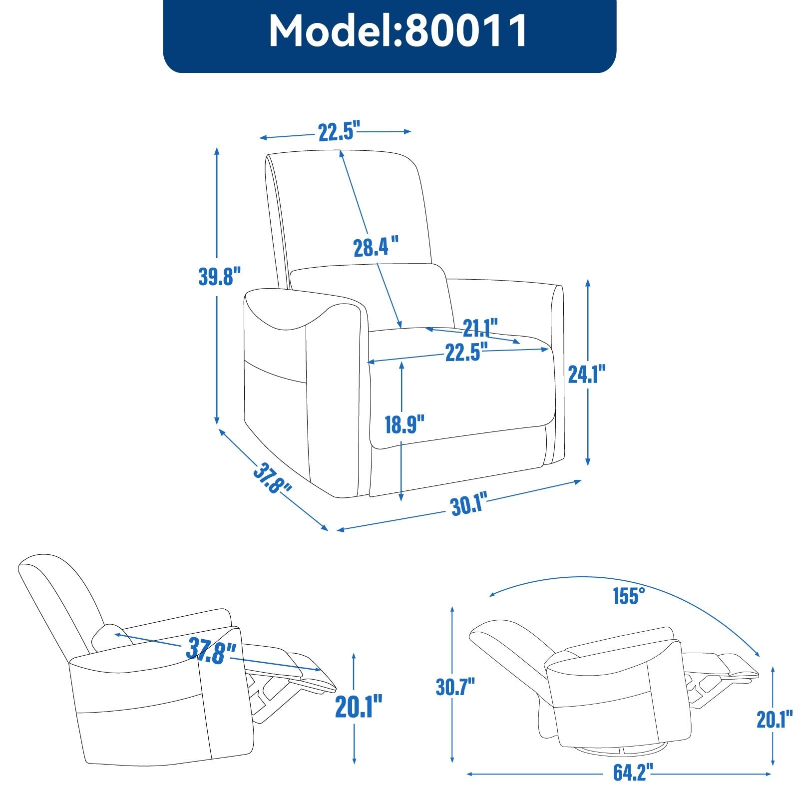 Fauteuil inclinable électrique ergonomique marron avec pivot à 270°, ports de charge USB et Type-C et support lombaire
