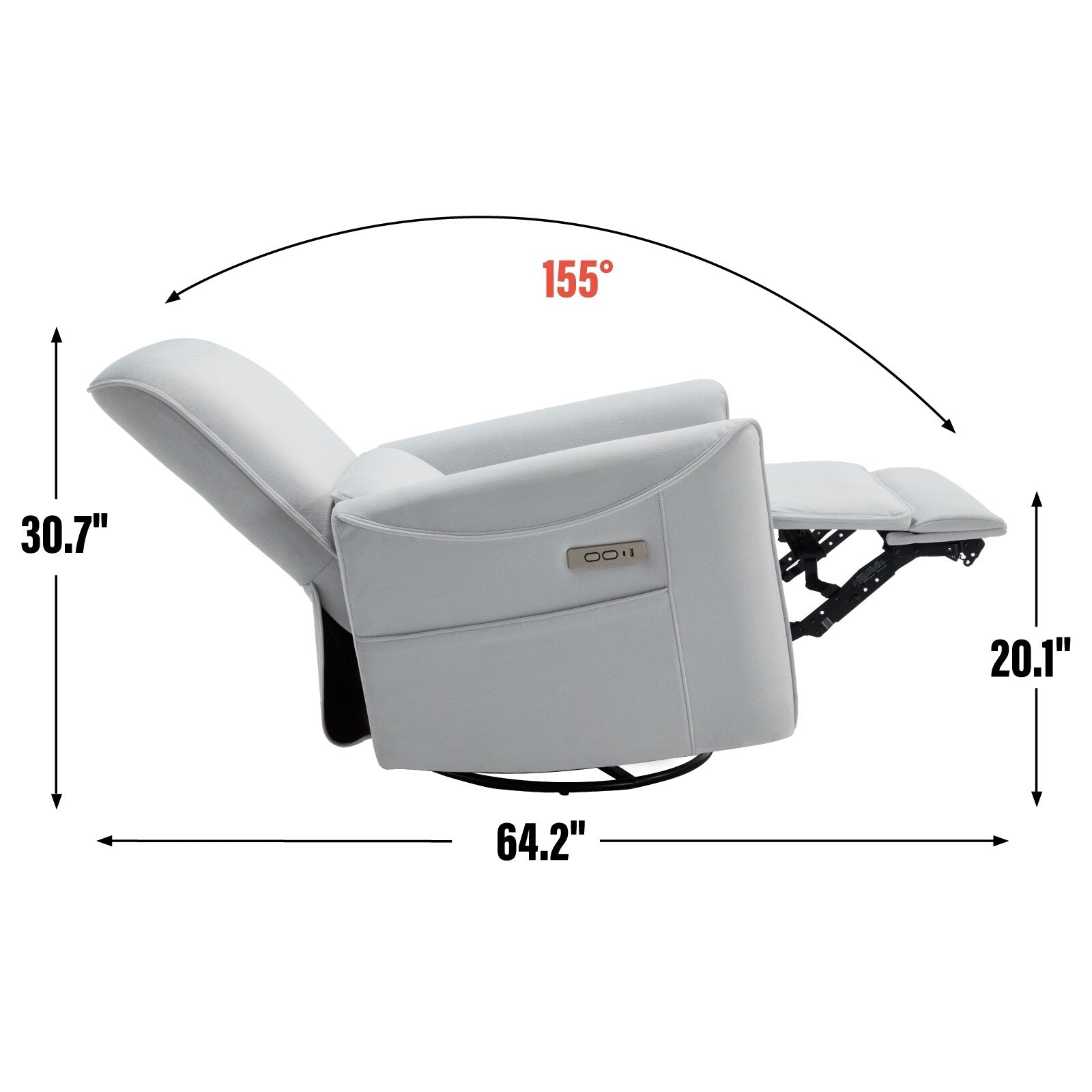 Fauteuil inclinable électrique ergonomique marron avec pivot à 270°, ports de charge USB et Type-C et support lombaire