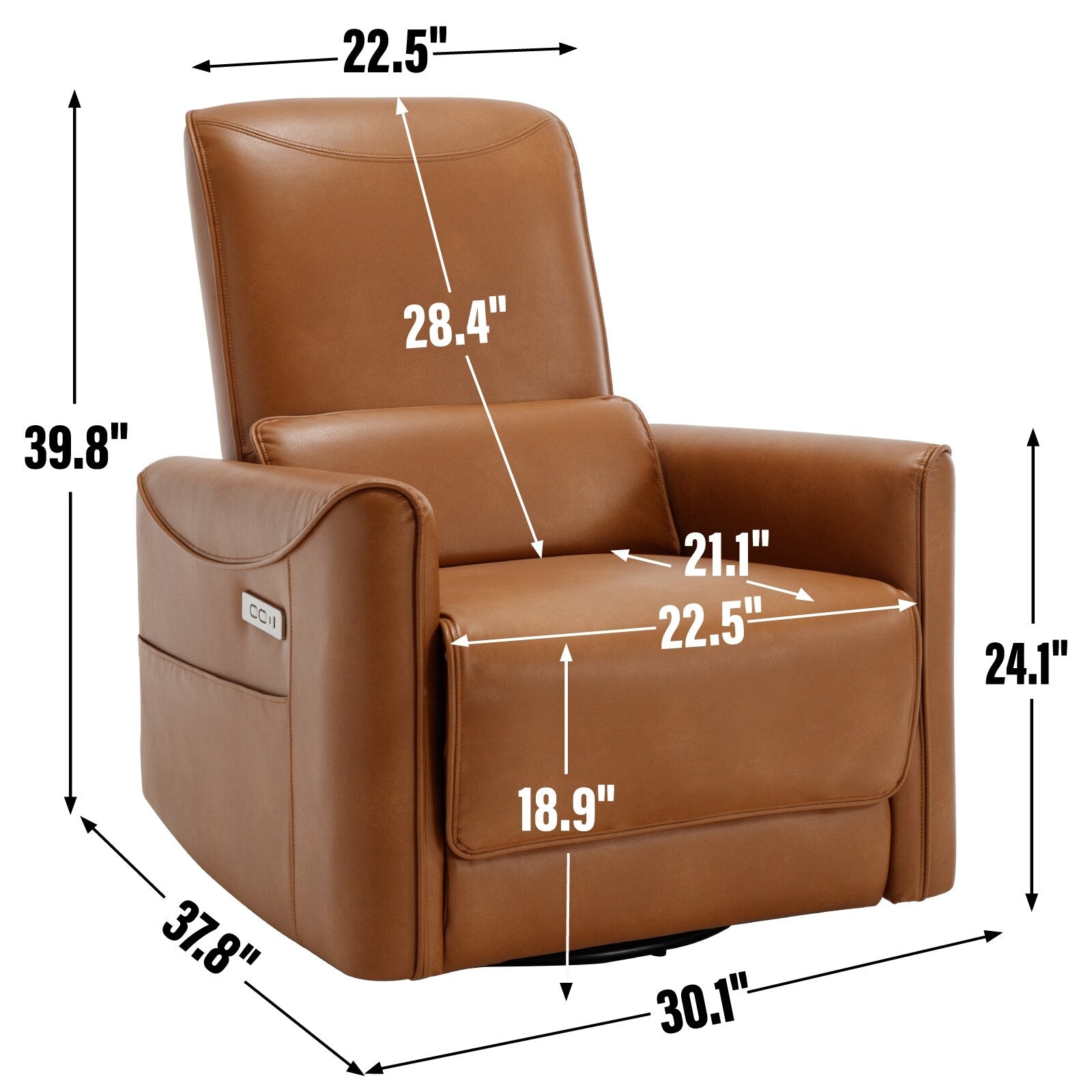 Fauteuil inclinable ergonomique marron avec port pivotant, à bascule et USB