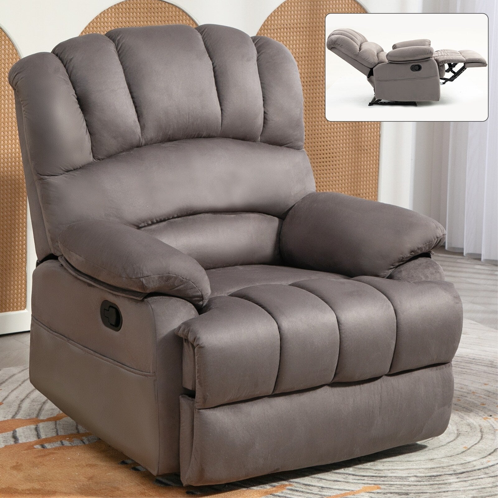 Fauteuil inclinable manuel extra large marron avec inclinaison à 155° et revêtement en tissu