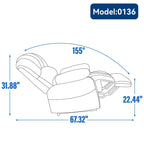 Fauteuil inclinable manuel extra-large marron avec inclinaison à 155° et revêtement en tissu confortable