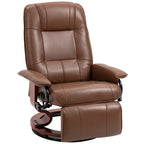 Fauteuil inclinable manuel réglable en similicuir marron avec base pivotante, repose-pieds et accoudoirs pour salon