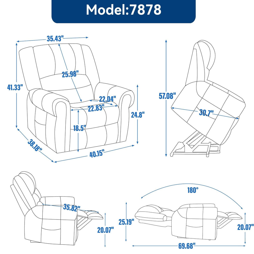 Fauteuil inclinable à double moteur en similicuir marron avec chauffage et massage, ports USB et inclinaison infinie pour personnes âgées