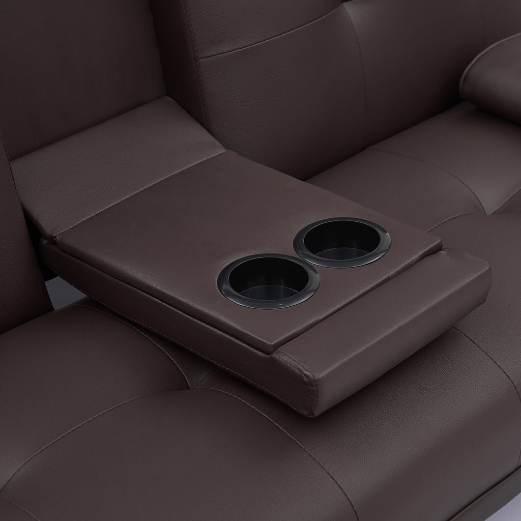 Canapé-lit pliant en similicuir marron avec pieds en métal et porte-gobelet