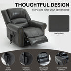 Fauteuil inclinable releveur en similicuir marron avec massage chauffant, accès USB et plusieurs options d'inclinaison
