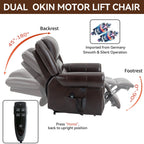 Fauteuil inclinable releveur en similicuir marron avec massage chauffant, accès USB et plusieurs options d'inclinaison