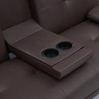 Canapé-lit causeuse en similicuir marron avec porte-gobelet