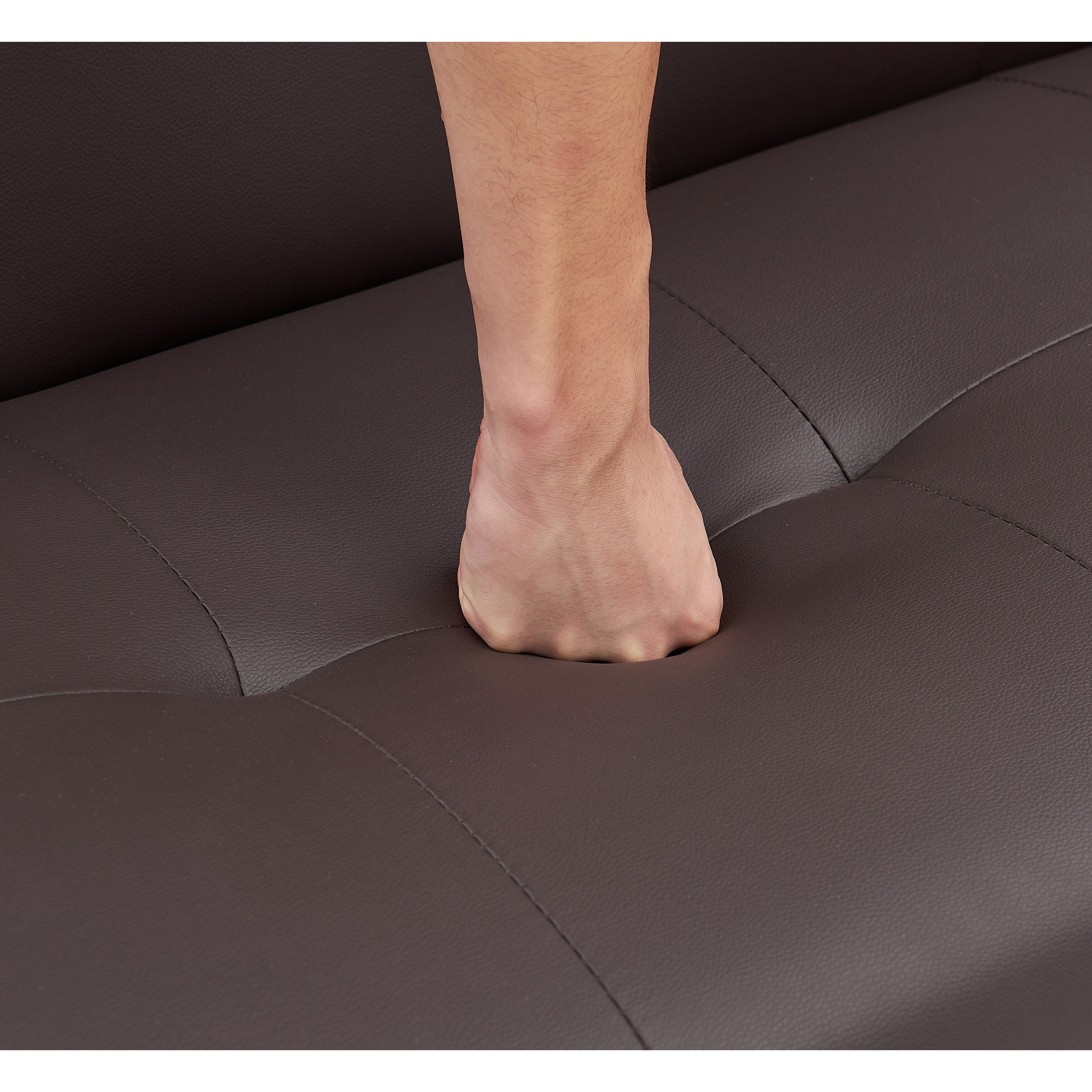 Canapé-lit causeuse en similicuir marron avec porte-gobelet