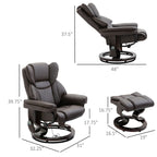 Fauteuil inclinable de massage en similicuir marron avec repose-pieds ottoman, pivotant à 360° et télécommande