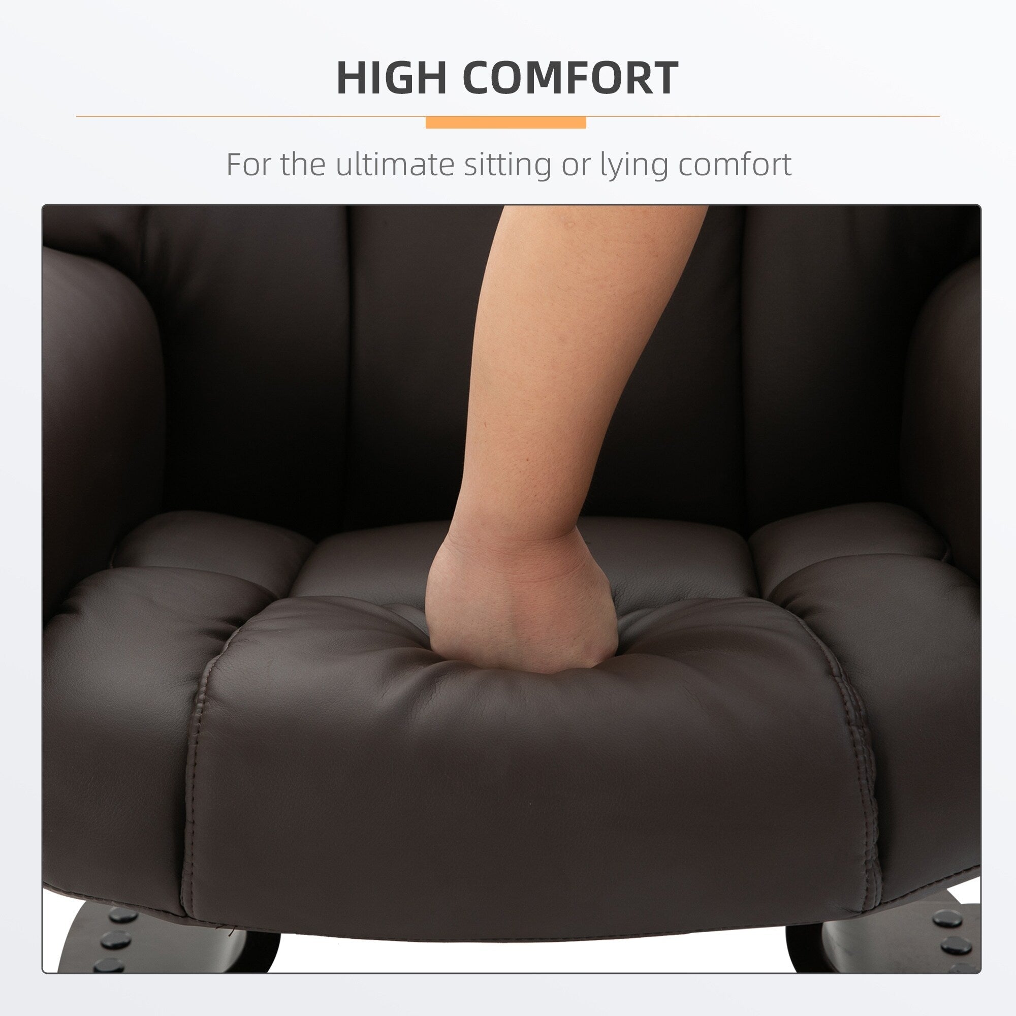 Fauteuil inclinable de massage en similicuir marron avec repose-pieds ottoman, pivotant à 360° et télécommande