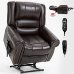 Fauteuil inclinable électrique en similicuir marron avec double moteur, massage thermique, ports USB et inclinaison infinie pour personnes âgées