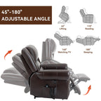 Fauteuil inclinable électrique en similicuir marron avec double moteur, massage thermique, ports USB et inclinaison infinie pour personnes âgées