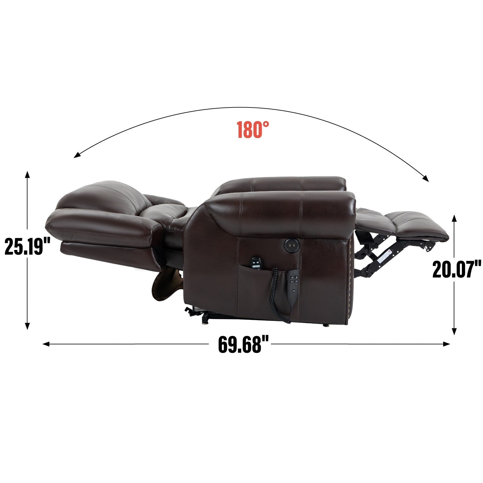Fauteuil inclinable électrique en similicuir marron avec massage thermique