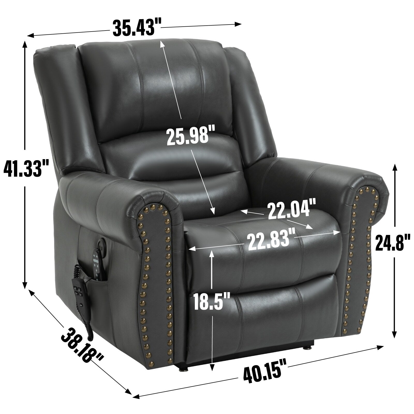 Fauteuil inclinable électrique en similicuir marron avec massage thermique, connectivité USB et plusieurs positions d'inclinaison