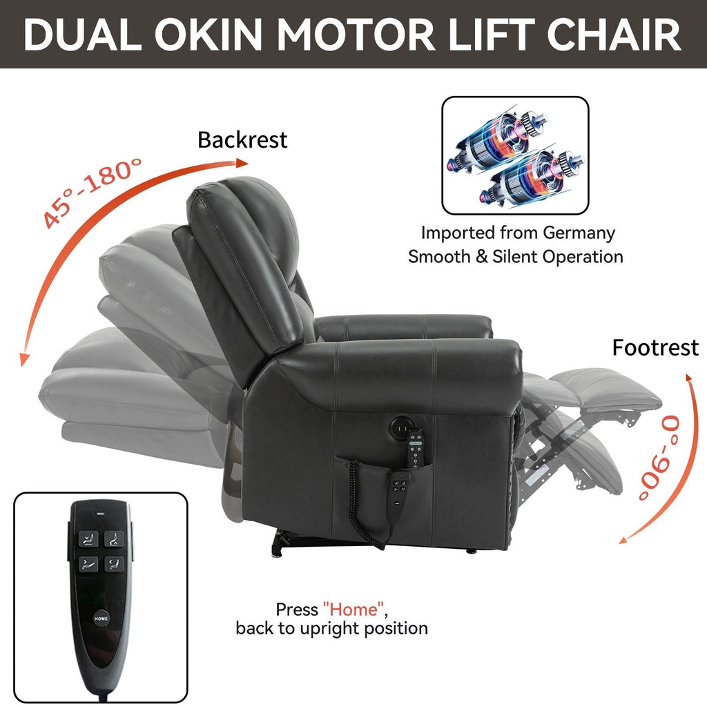 Fauteuil inclinable électrique en similicuir marron avec massage thermique, port USB et inclinaison infinie