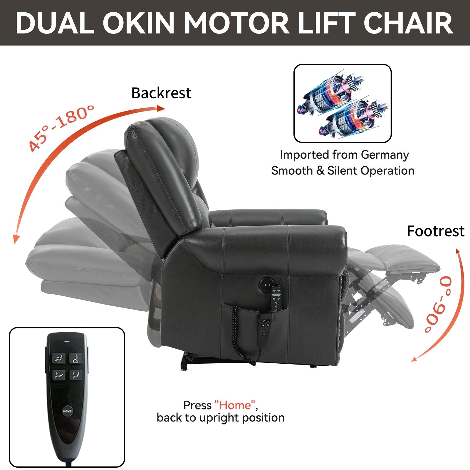 Fauteuil inclinable électrique en similicuir marron avec massage thermique