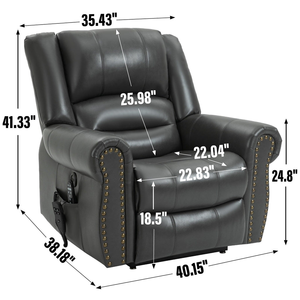 Fauteuil inclinable électrique en similicuir marron avec massage chauffant, connectivité USB et plusieurs positions d'inclinaison