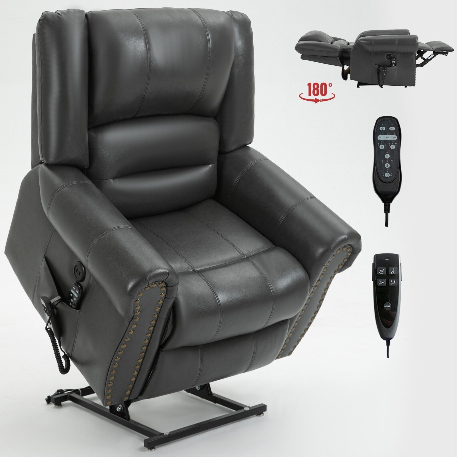 Fauteuil inclinable électrique en similicuir marron avec massage chauffant, connectivité USB et plusieurs positions d'inclinaison