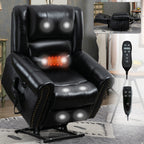 Fauteuil inclinable électrique en cuir véritable marron avec double moteur, massage par vibrations à 8 points, chauffant et ports USB
