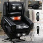 Fauteuil inclinable électrique en cuir véritable marron avec double moteur, massage thermique, ports USB et inclinaison infinie