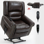 Fauteuil inclinable électrique en cuir véritable marron avec chauffage, massage et ports USB