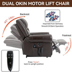 Fauteuil inclinable électrique en cuir véritable marron avec deux moteurs, massage chauffant, ports USB et angles d'inclinaison personnalisables