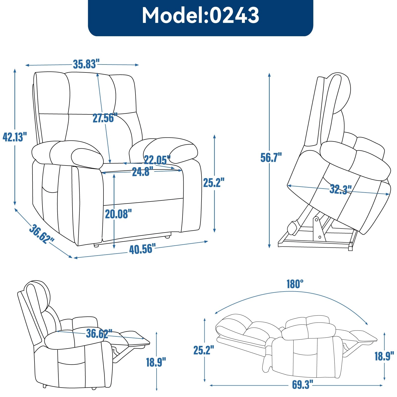 Fauteuils inclinables électriques à double moteur et massage thermique brun, position infinie, jusqu'à 350 lb, grand format, avec télécommande électrique