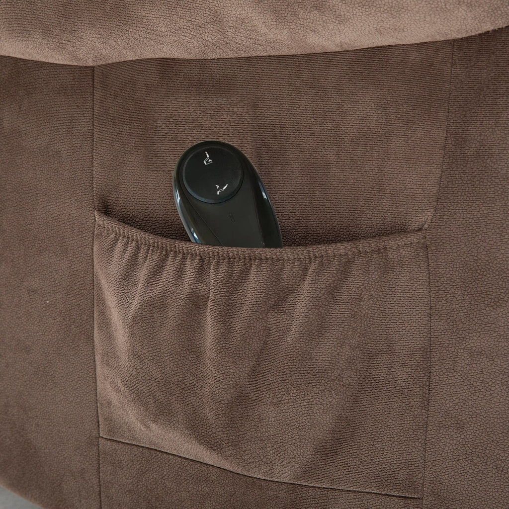 Fauteuil inclinable électrique robuste marron avec tissu antidérapant, coussin rembourré et fonctions réglables pour personnes âgées