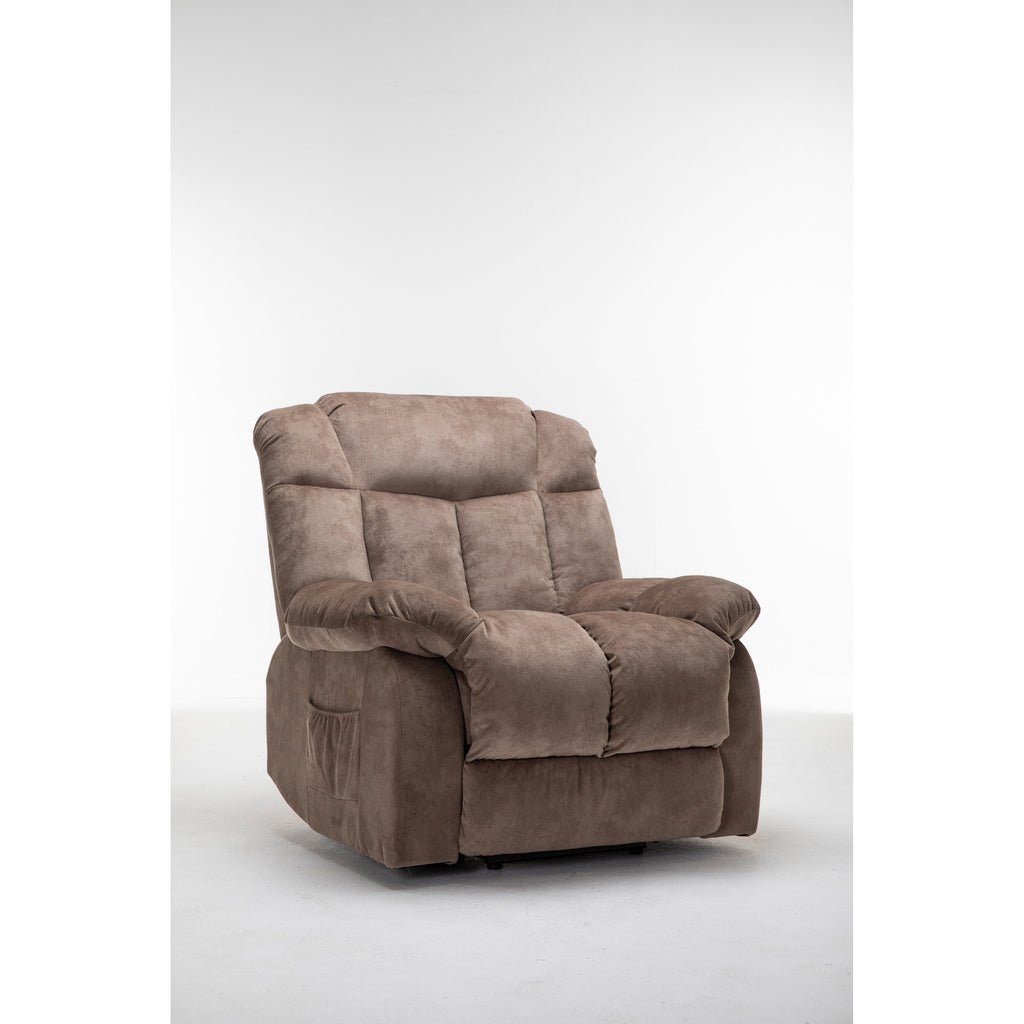 Fauteuil inclinable électrique robuste marron avec tissu antidérapant, coussin rembourré et fonctions réglables pour personnes âgées