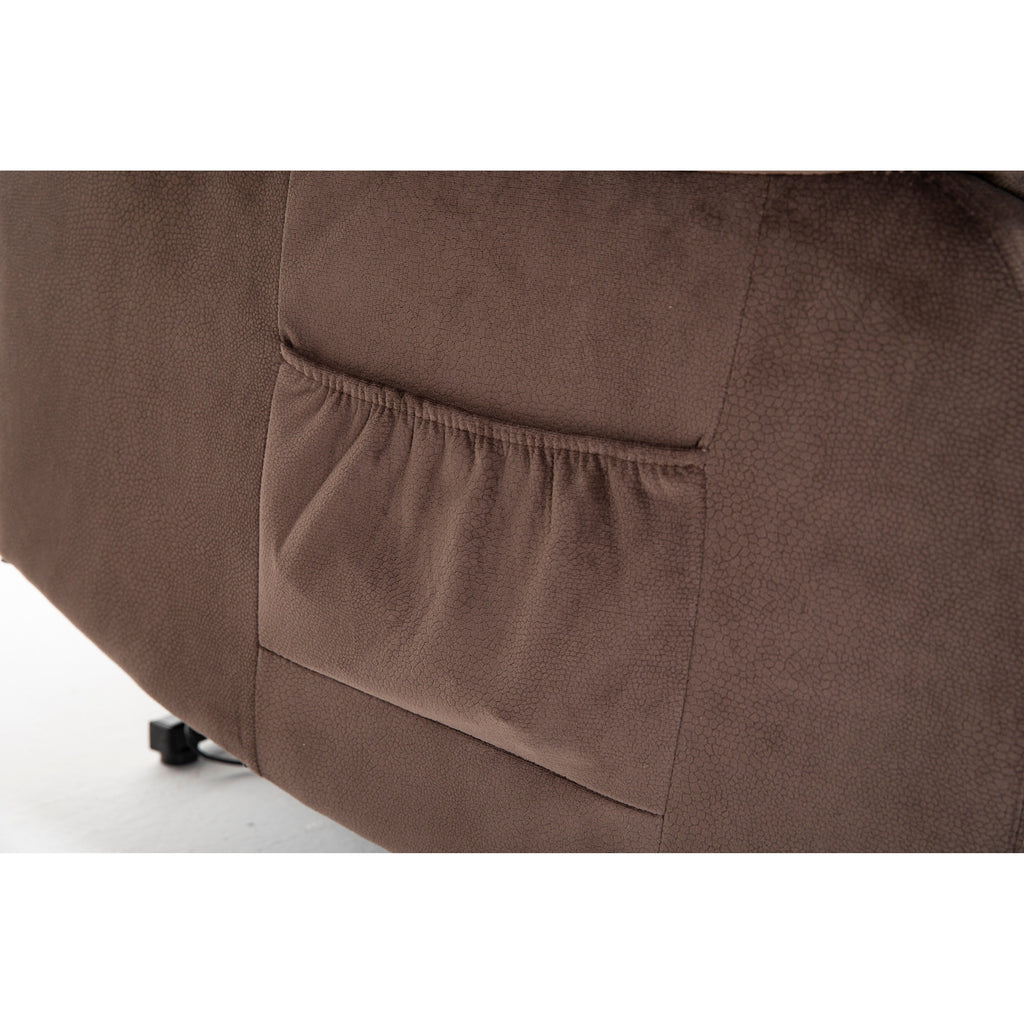 Fauteuil inclinable électrique robuste marron avec tissu antidérapant, coussin rembourré et fonctions réglables pour personnes âgées