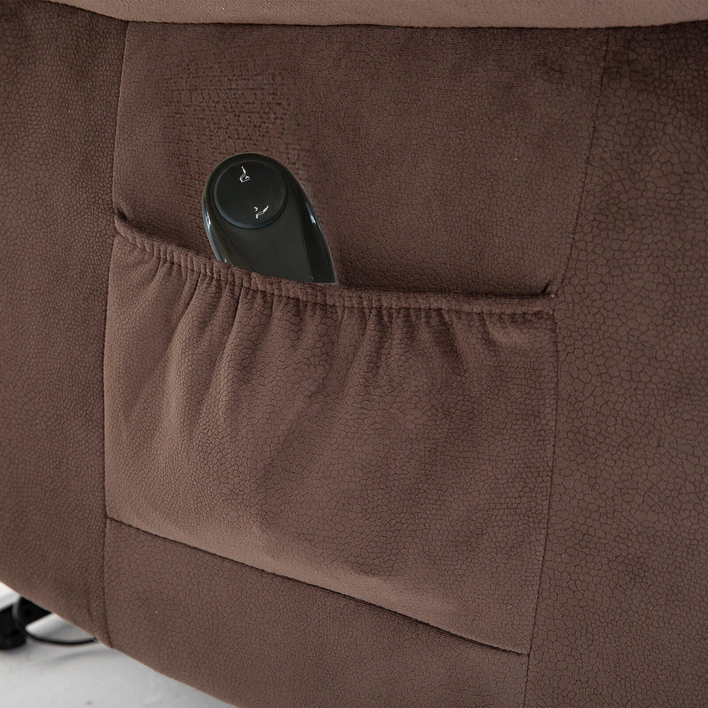 Fauteuil inclinable électrique robuste marron avec tissu antidérapant, coussin rembourré et fonctions réglables pour personnes âgées