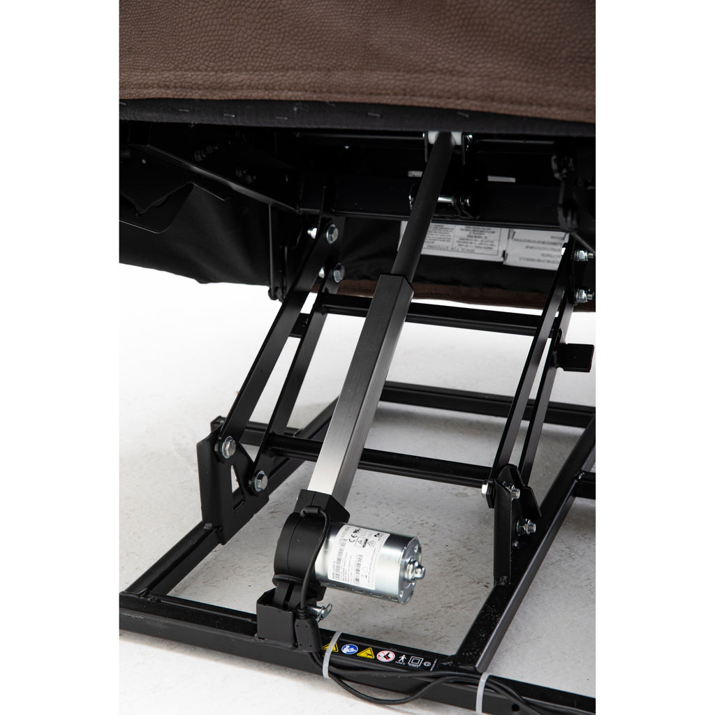 Fauteuil inclinable électrique robuste marron avec tissu antidérapant, coussin rembourré et fonctions réglables pour personnes âgées